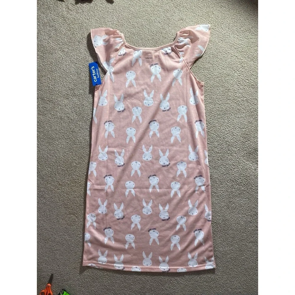 Carter's Girl's Pink Easter Bunny Flutter Sleeve Nightgown NWT Size 12-14